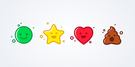 vector illustration set of emoticons emoji. smiley, star, heart and shitのイラスト素材