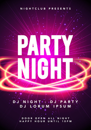 Vector illustration of party night dance music poster template. Electro style concert disco club event flyer invitationのイラスト素材