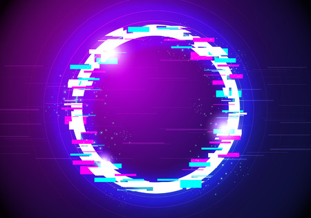 Vector illustration of glitched glow circle frame design. Modern distorted glitch style background. Graphic Design for Banners, Posters, Flyers, Brochures, Card.のイラスト素材