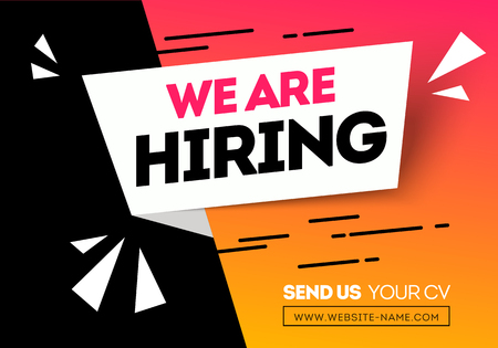 Vector Illustration Hiring Recruitment Design Poster. We Are Hiring Geometric Shapes. Open Vacancy Design Template.のイラスト素材