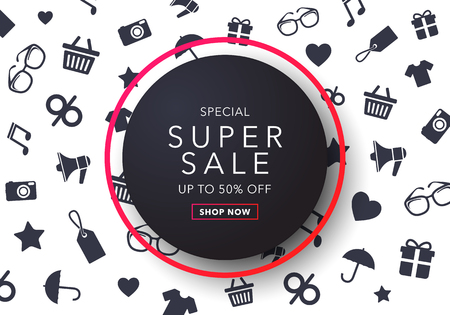 Vector illustration premium special super sale inscription design template with shop iconsのイラスト素材