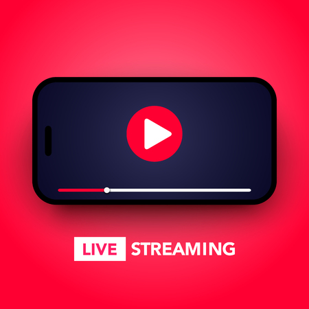 Vector illustration of live stream concept with play button on smartphone screen for online broadcast, streaming serviceのイラスト素材