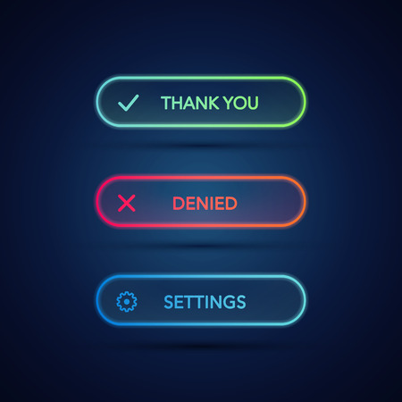 Vector Illustration Set of modern neon glowing buttons. Different colors of dark rounded icon forms. Web elementのイラスト素材