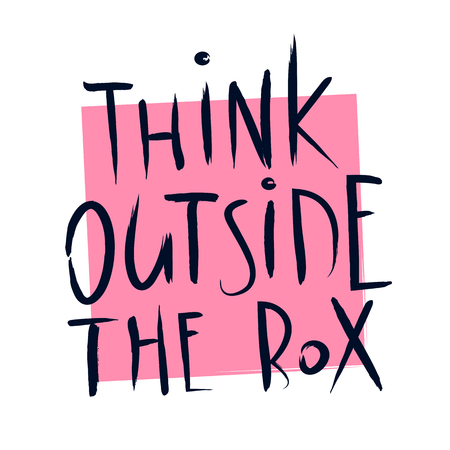 Vector illustration think outside the box quote lettering. Calligraphy inspiration graphic design. Hand written typography element.のイラスト素材
