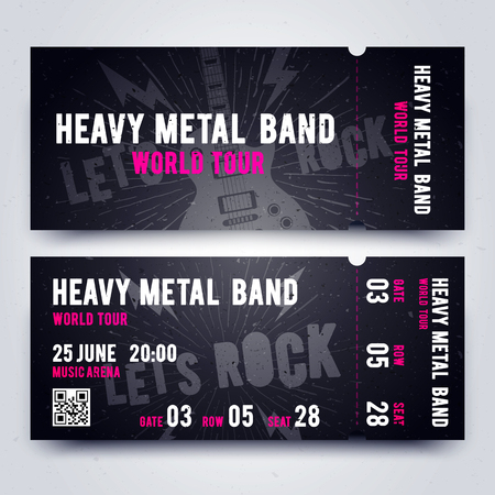 Vector Illustration Music Concert Ticket Template. Dark, Black Color Design For Rock Music Event.のイラスト素材