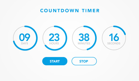 vector illustration countdown timer website element with buttons. Flat digital clock timer application template for soon or under constructionのイラスト素材