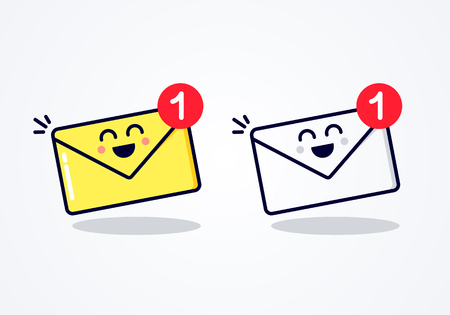 Flat Vector Notification For New Email Inbox Message With Cute Funny Face.のイラスト素材