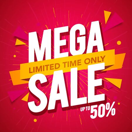 Vector illustration sale banner template design. Mega sale special offer, limited time only.のイラスト素材