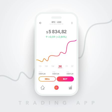 Vector Clean Mobile UI Design Concept. Trendy Mobile Banking, Stock Exchange. Data Financial Analytics. Trading business application template.のイラスト素材