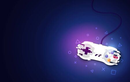 Vector illustration video game console pad. Gaming concept. Top View Retro Joystick On Dark...