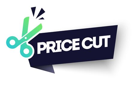 Vector illustration price cut label. Modern Web Banner Element With Scissorのイラスト素材