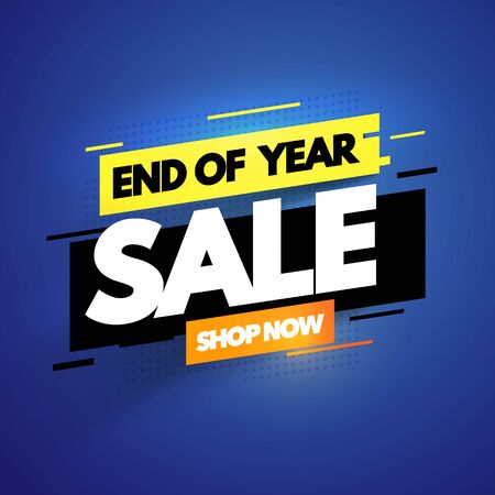 Vector illustration modern end of year sale banner. Promotion label with glitch effect.のイラスト素材