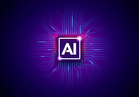 Vector Illustration Artificial Intelligence Technology Background With Cyber Chip And Letters AI.のイラスト素材