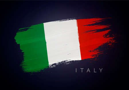 Vector Illustration Grunge Flag Of Italy. Italian Flag Brush Design On Dark Backgroundのイラスト素材