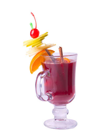 cocktail with apple orange cherry and cinnamon in a beautiful glass Fougeresの写真素材