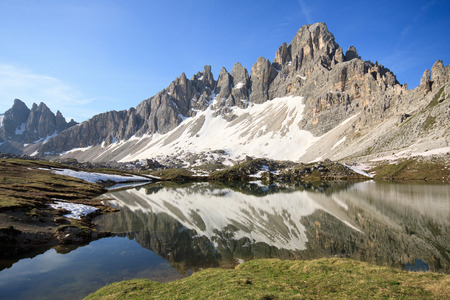 lakes of Piani and mount Paterno  Dolomites の写真素材