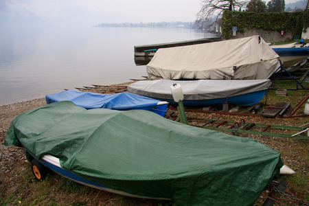 boats in winterの写真素材