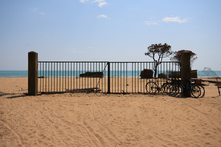 gate on the beachの写真素材