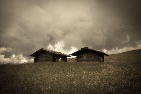 Huts on the Seiser Almの写真素材