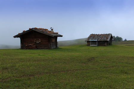 Huts on the Seiser Almの写真素材