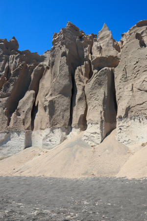 cliffs overlooking the beach of Vlychada - Santoriniの写真素材