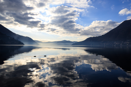 reflections on Lake Comoの写真素材