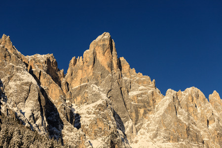 Sass Maor (Pale di San Martino group) photographed from Val Canali, in the Paneveggio nature parkの写真素材