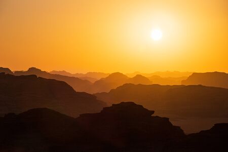 sunset in the desert Wadi Rum, Jordanの写真素材