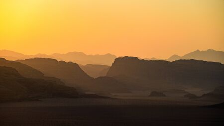 sunset in the desert Wadi Rum, Jordanの写真素材