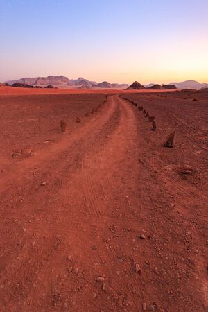 sunset in the desert Wadi Rum, Jordanの写真素材