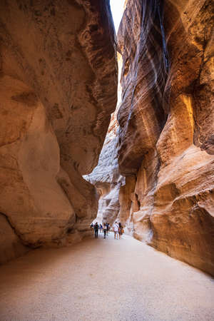 The Siq, the canyon of access to the archaeological site of Petraの写真素材