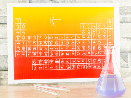 Laboratory glassware and periodic table of elements の写真素材