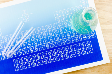 Laboratory glassware and periodic table of elements の写真素材