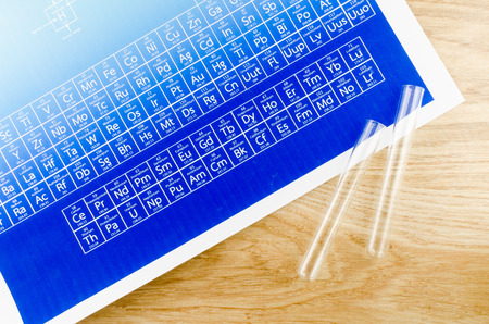 Test tubes and periodic table of elements の写真素材