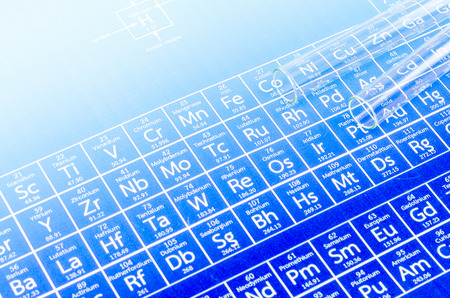 Test tubes and periodic table of elements の写真素材