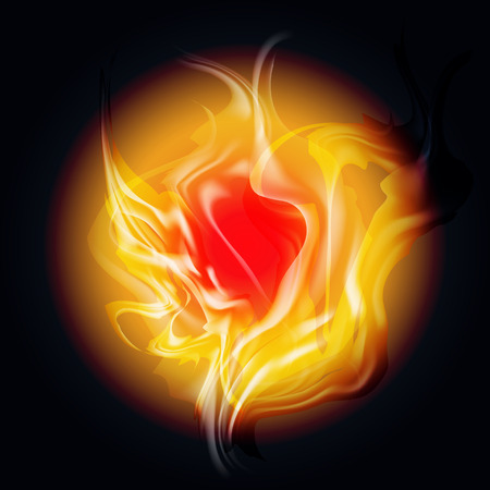 Fire and smoke illustration on a black background. Perfect use for web and social networks elements. Fully editable vector illustraion.のイラスト素材