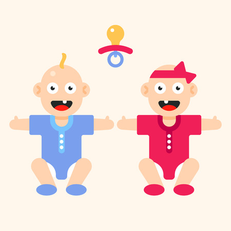 Two twins toddlers are sitting on  the floor. のイラスト素材