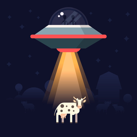 Aliens steal  the earth animals as examples for reseach. Starship and aliens on the back. のイラスト素材