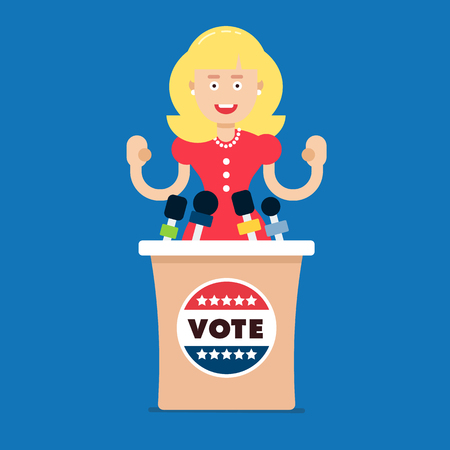 Young confident politician female standing by the podum and applose to the people.のイラスト素材