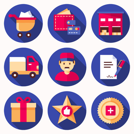 Set of flat style e-commerce icons. Vector illustration. Perfect for web-design.のイラスト素材