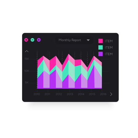 Trendy colored analytical chart presented in a form of diagram. Cool colors. Vector design illustration.のイラスト素材