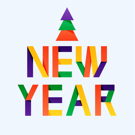 New Year greeting card with the different colored letters. Author letters covered by gradient. Cute illustration with the flat styled element. Fully editable vector design.のイラスト素材