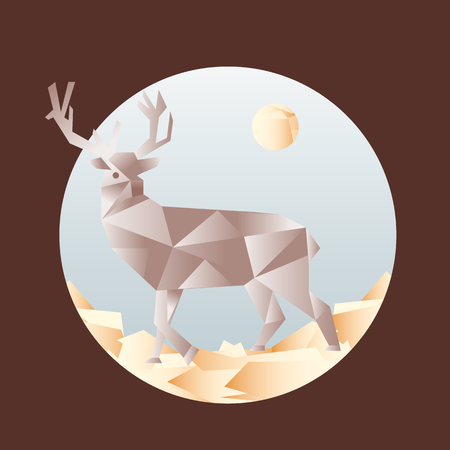 Deer full sise standing on grass in the circle. Geometric style.のイラスト素材