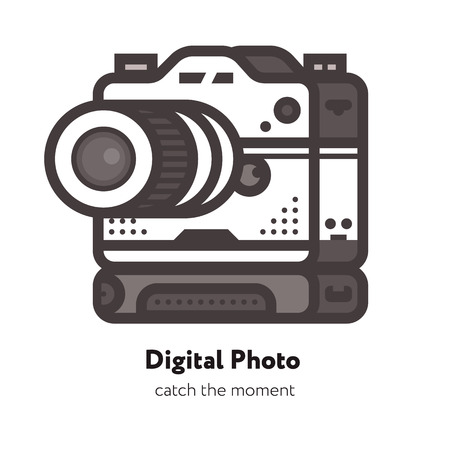 Flat Vector Retro Camera Icon, photocam label. Photography design element. Good for company and photography advertisement.のイラスト素材