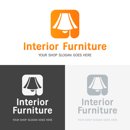 Set of logo templates for furniture store with the line styled lamp silhuette. Vector illustration. Good business idea.のイラスト素材