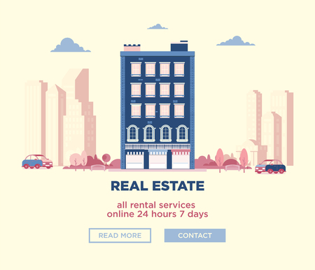 The Real Estate Advertisement Poster Banner Card With The City