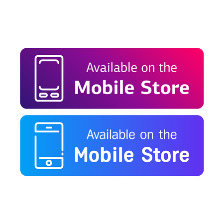 Set of two stickers for avaolable in mobile stores information. Door advertisement. Web banners or signs. Vector design.のイラスト素材