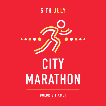Cool concept for city marathon announcement, advertisement, poster or logo. Running character with the business text. Vector design.のイラスト素材