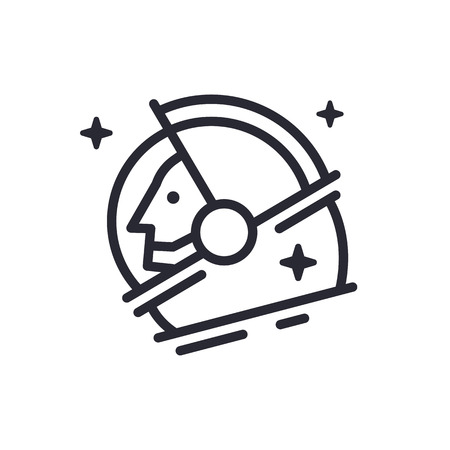 The astronaut head made in modern outline style. Minimalistic design illustration. Vector Flat illustration.のイラスト素材