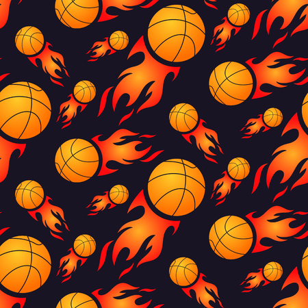 Basketball vector illustration. Sport design. Simple design. Basketball with fire seamless pattern. flying ballのイラスト素材